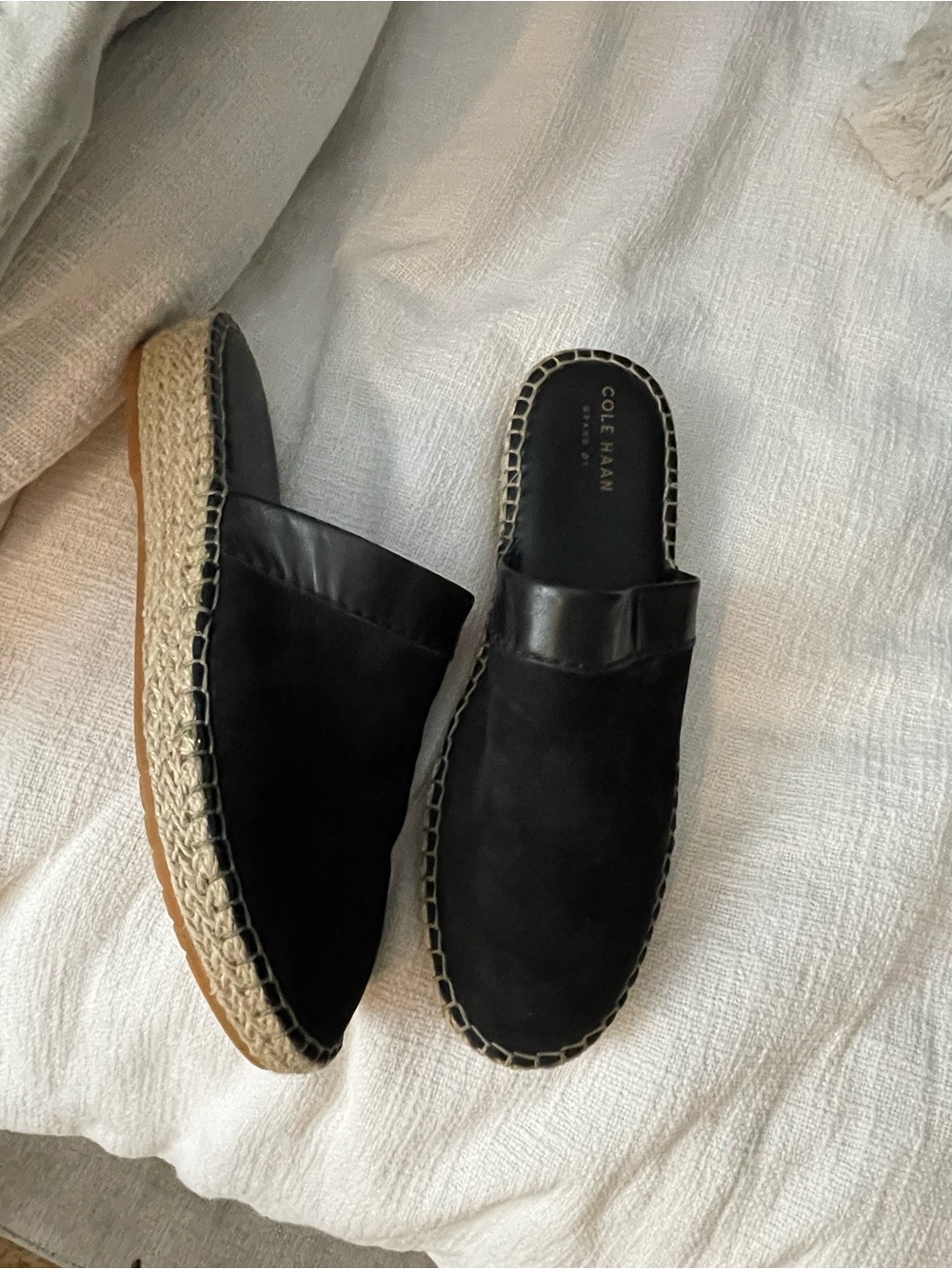 Cole Haan Cloudfeel Espadrille Slides - Black Suede